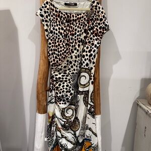 Roberto Cavalli Asymmetrical Dress in Black, Brown, and Cream Vintage